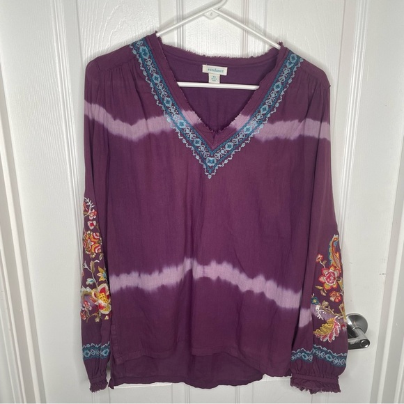Sundance Tripoli Tie Dyed Embroidered Blouse Balloon Sleeve Purple Oversized XS - Picture 2 of 11
